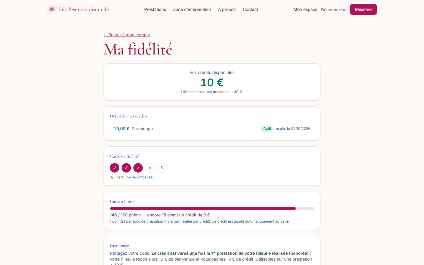Fidélité et parrainage côté cliente