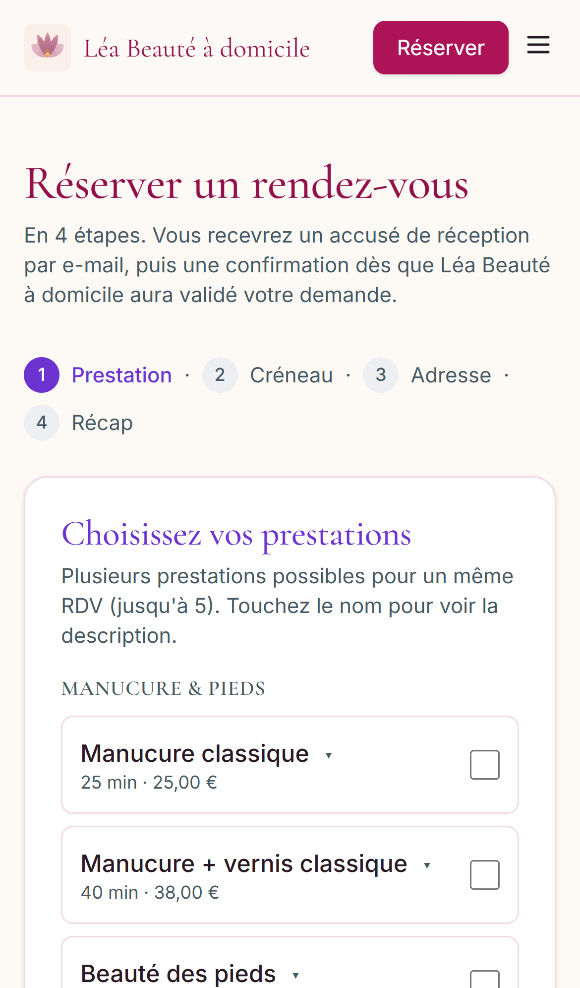 Réservation Domospro sur mobile