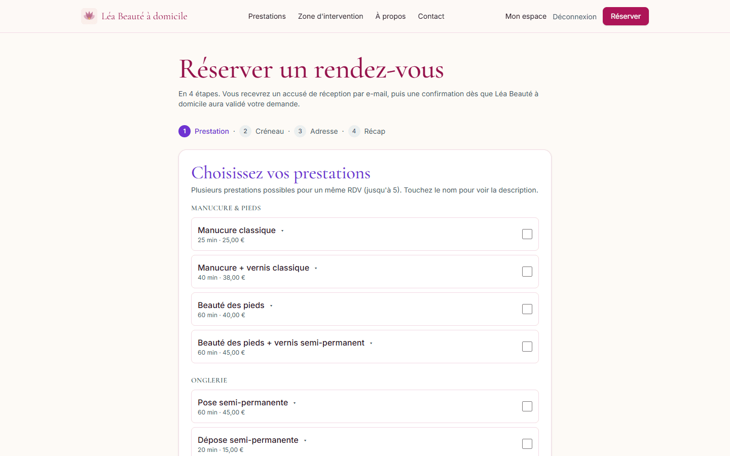 Tunnel de réservation en ligne côté cliente